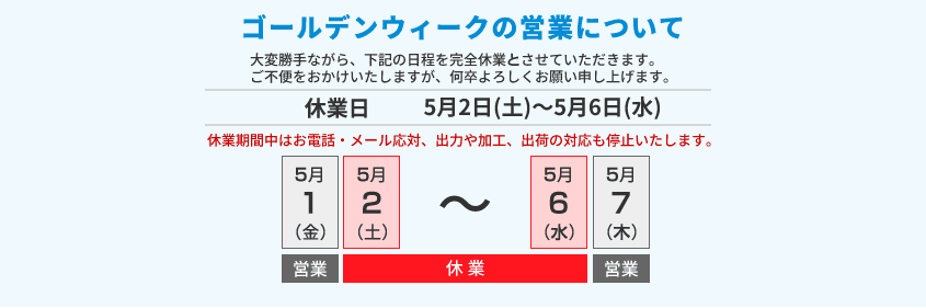 ゴールデンウィークの営業について