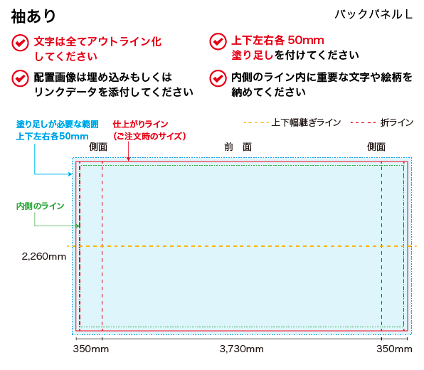 データのチェックポイント(バックパネルL 袖あり)
